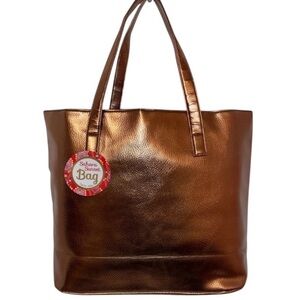 SAHARA SUNSET Large Tote Bag Red Floral (Lining) & Bronze Metallic Outer Shell